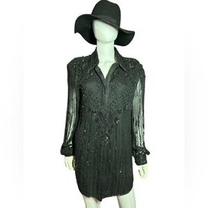 Stenay Vintage Beaded‎ Black Button Down Blouse, Size 2X